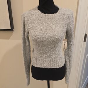 Women's Soft Sparkly Fuzzy Sweater - Light Gray